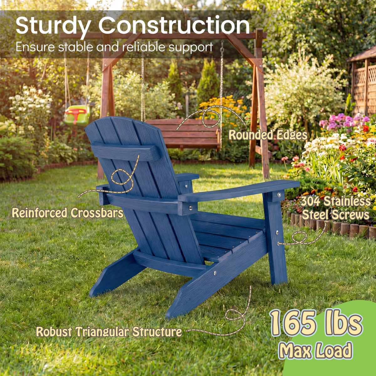 All-Weather HIPS/HDPE Kid's Adirondack Chair with with High Backrest and Armrests