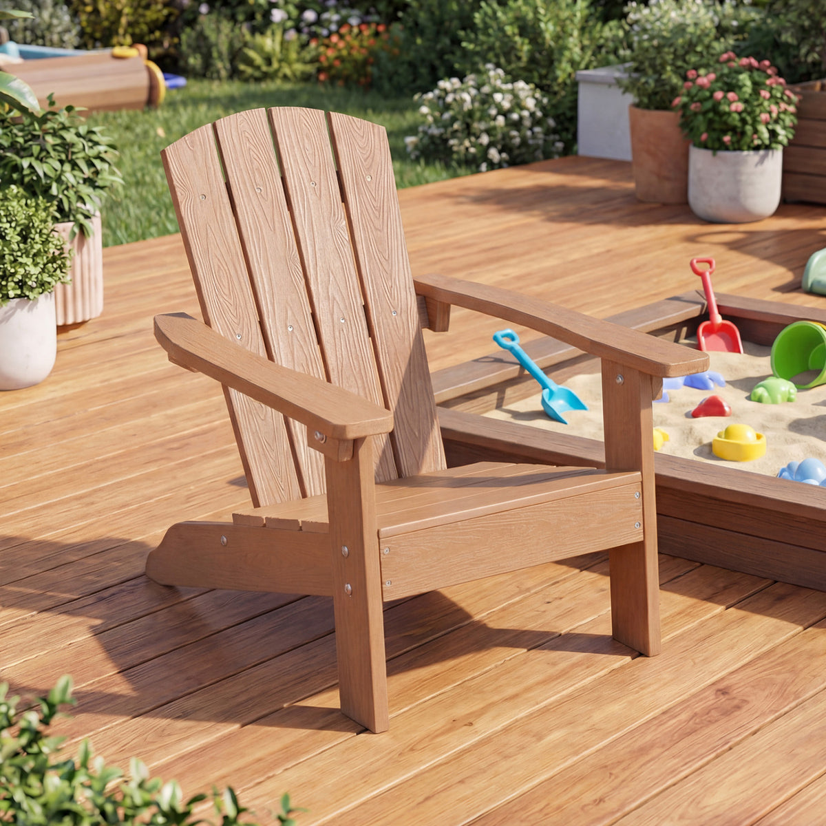 All-Weather HIPS/HDPE Kid's Adirondack Chair with with High Backrest and Armrests
