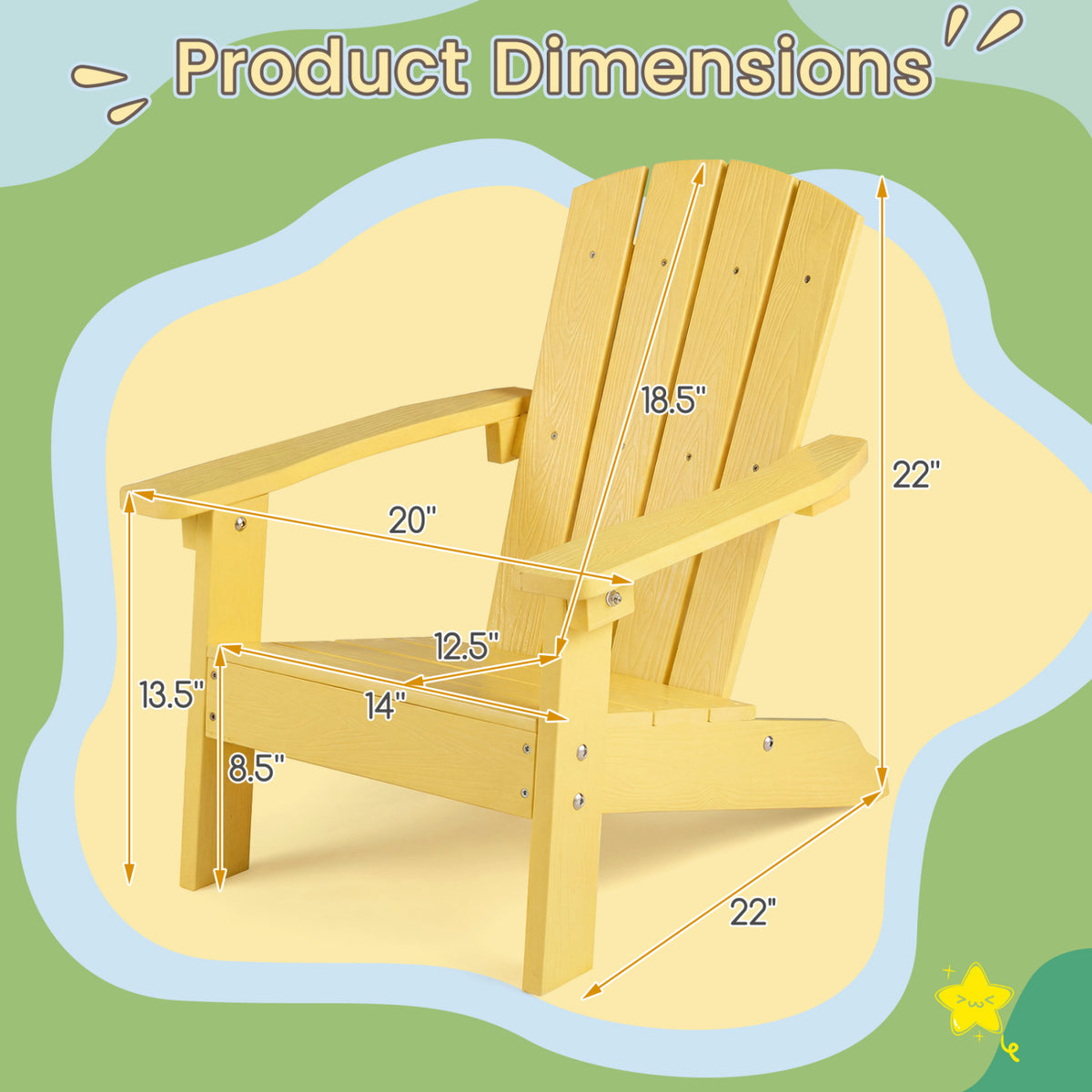 All-Weather HIPS/HDPE Kid's Adirondack Chair with with High Backrest and Armrests