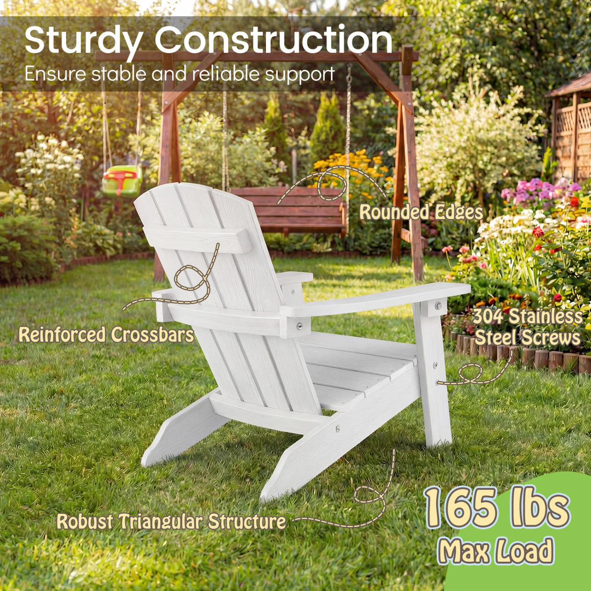 All-Weather HIPS/HDPE Kid's Adirondack Chair with with High Backrest and Armrests