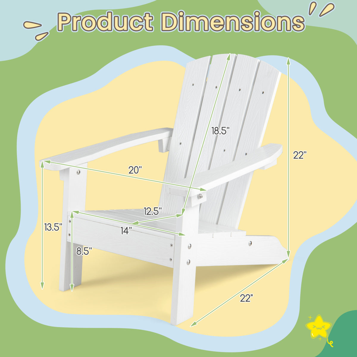 All-Weather HIPS/HDPE Kid's Adirondack Chair with with High Backrest and Armrests