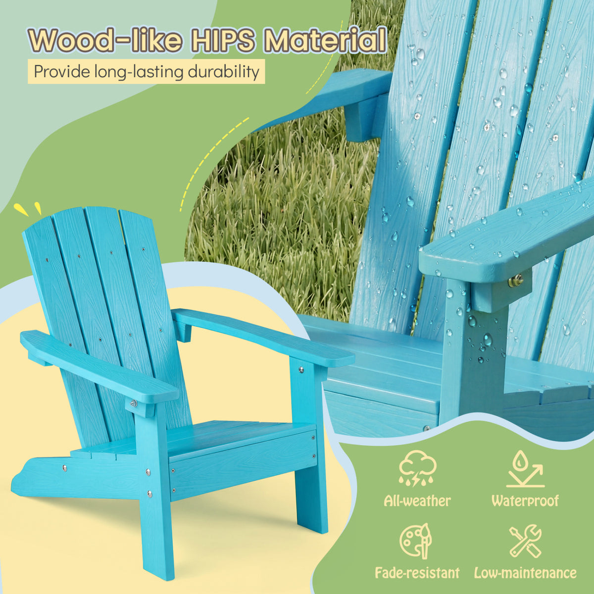 All-Weather HIPS/HDPE Kid's Adirondack Chair with with High Backrest and Armrests