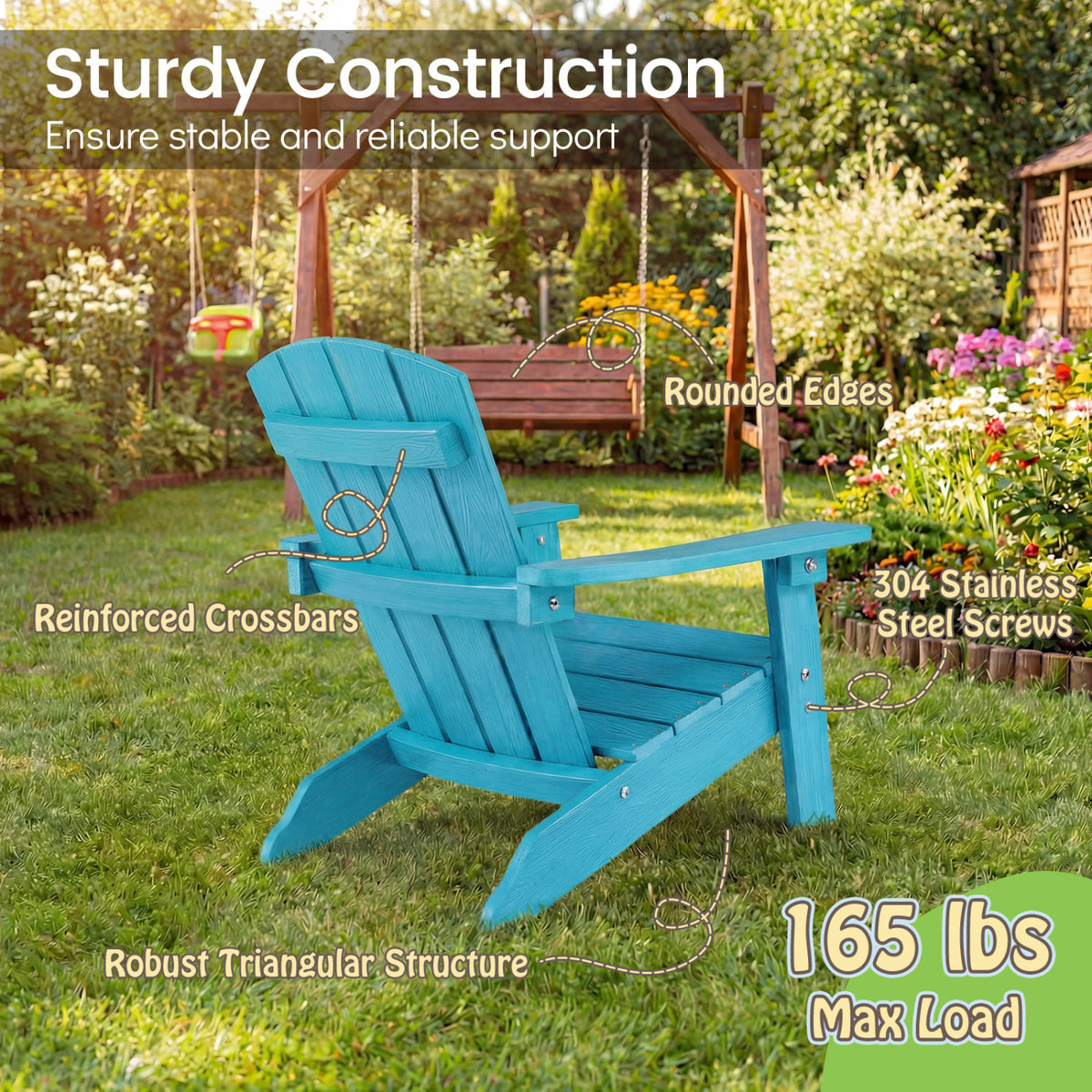 All-Weather HIPS/HDPE Kid's Adirondack Chair with with High Backrest and Armrests