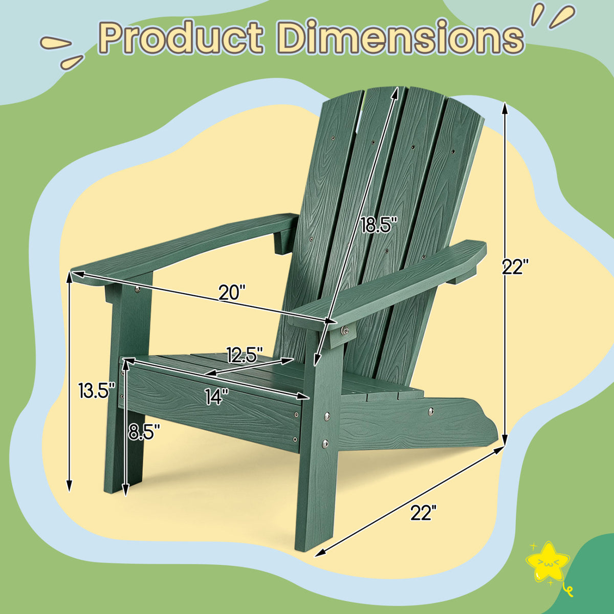 All-Weather HIPS/HDPE Kid's Adirondack Chair with with High Backrest and Armrests
