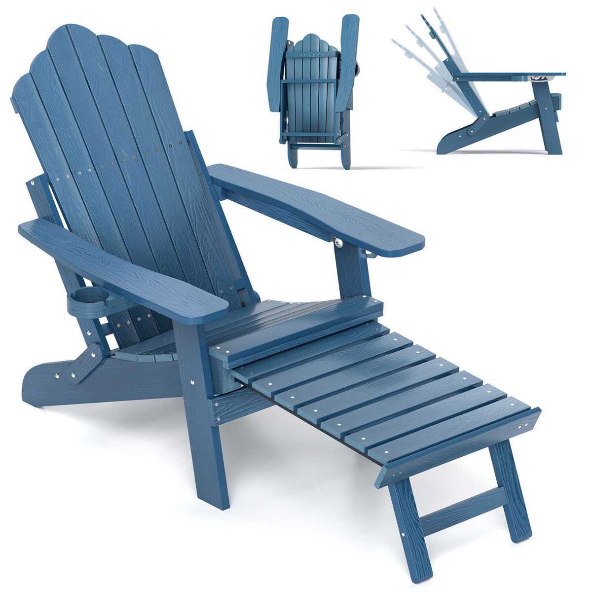All-Weather HIPS Patio Adirondack Lounge Chair with Retractable Footrest