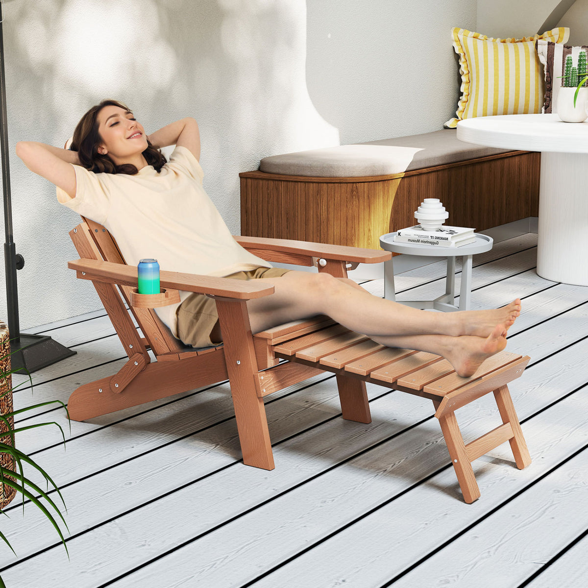 All-Weather HIPS Patio Adirondack Lounge Chair with Retractable Footrest