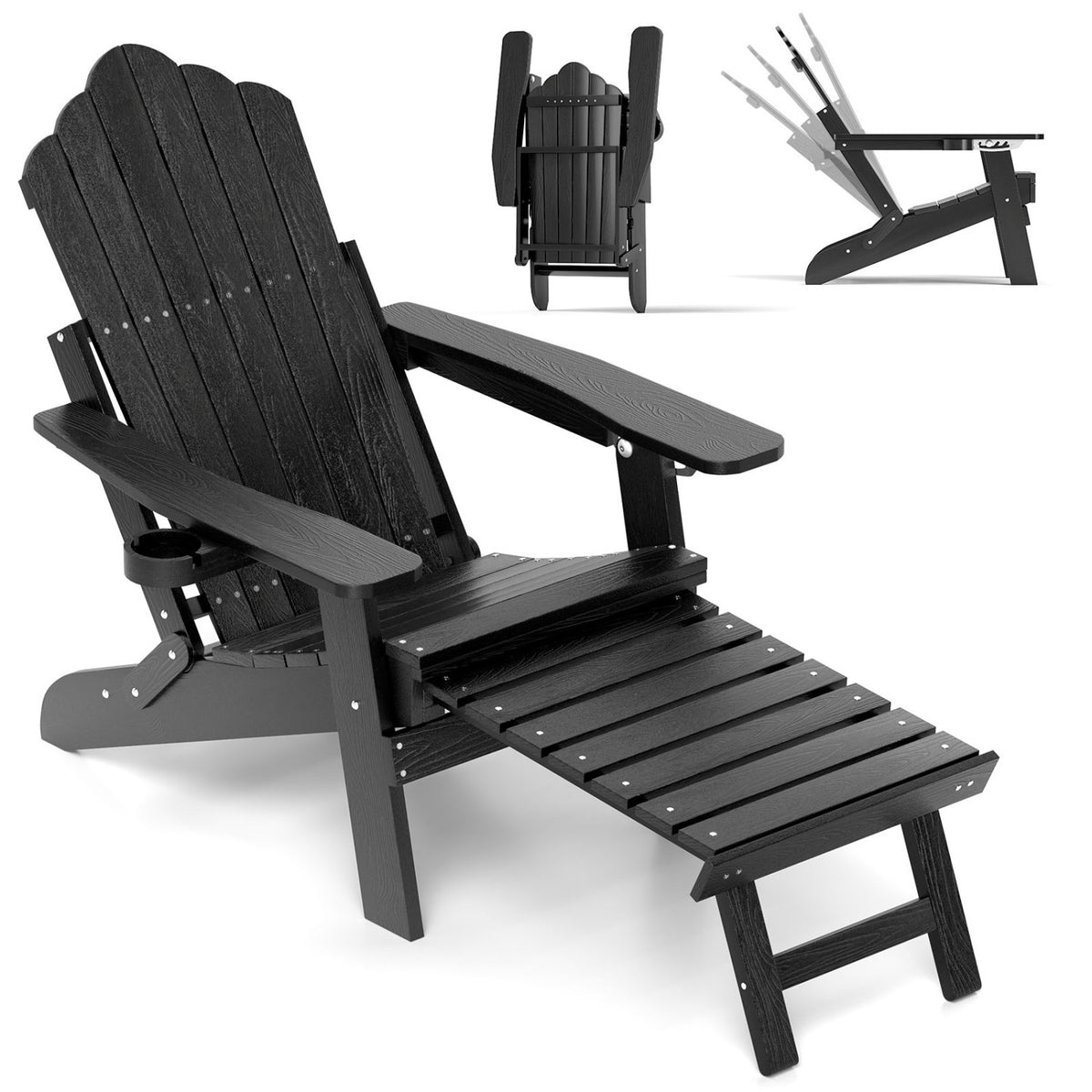 All-Weather HIPS Patio Adirondack Lounge Chair with Retractable Footrest