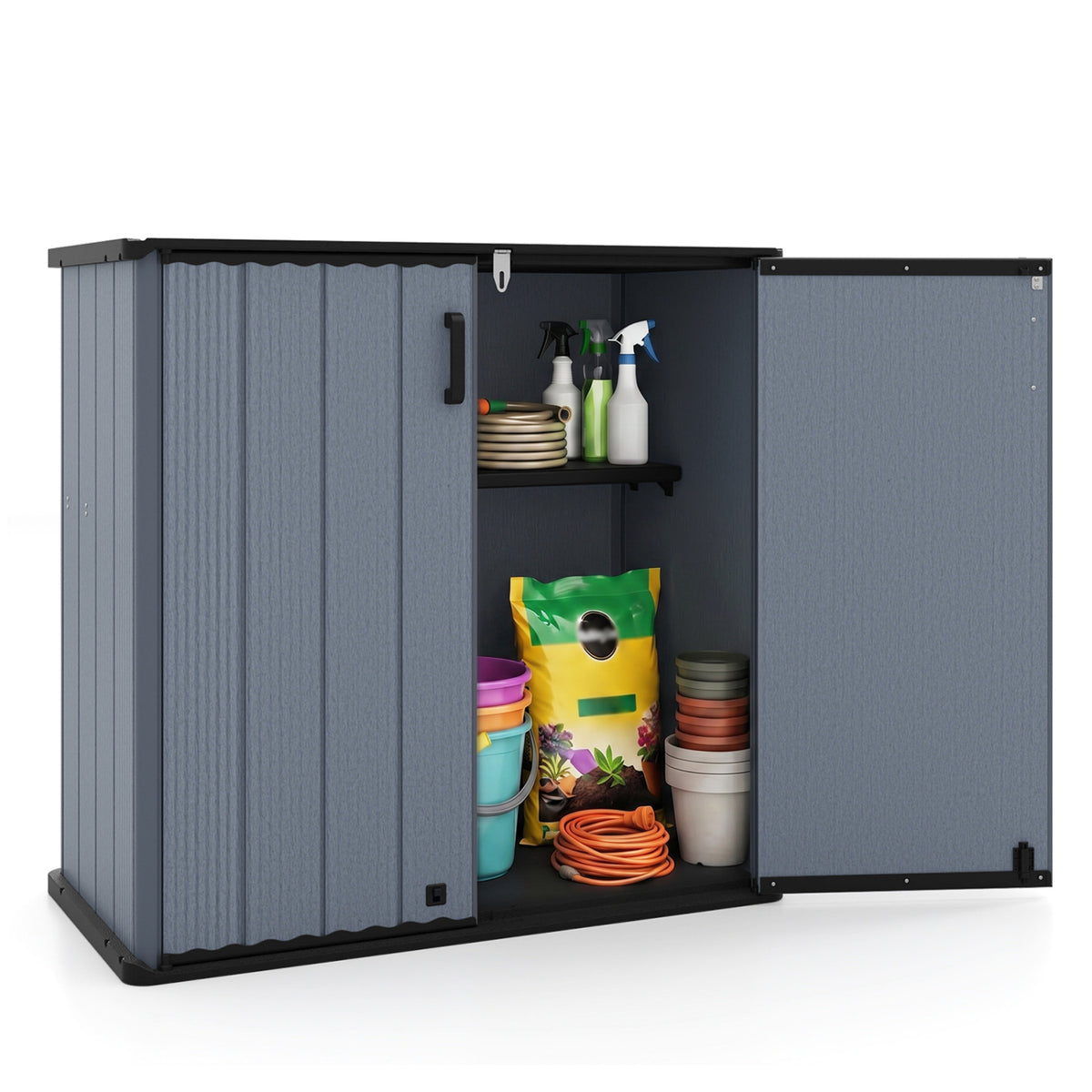 All-Weather Storage Box with Floor and Removable Shelf for Patio and Lawn