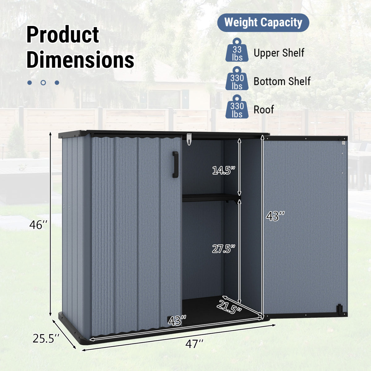 All-Weather Storage Box with Floor and Removable Shelf for Patio and Lawn