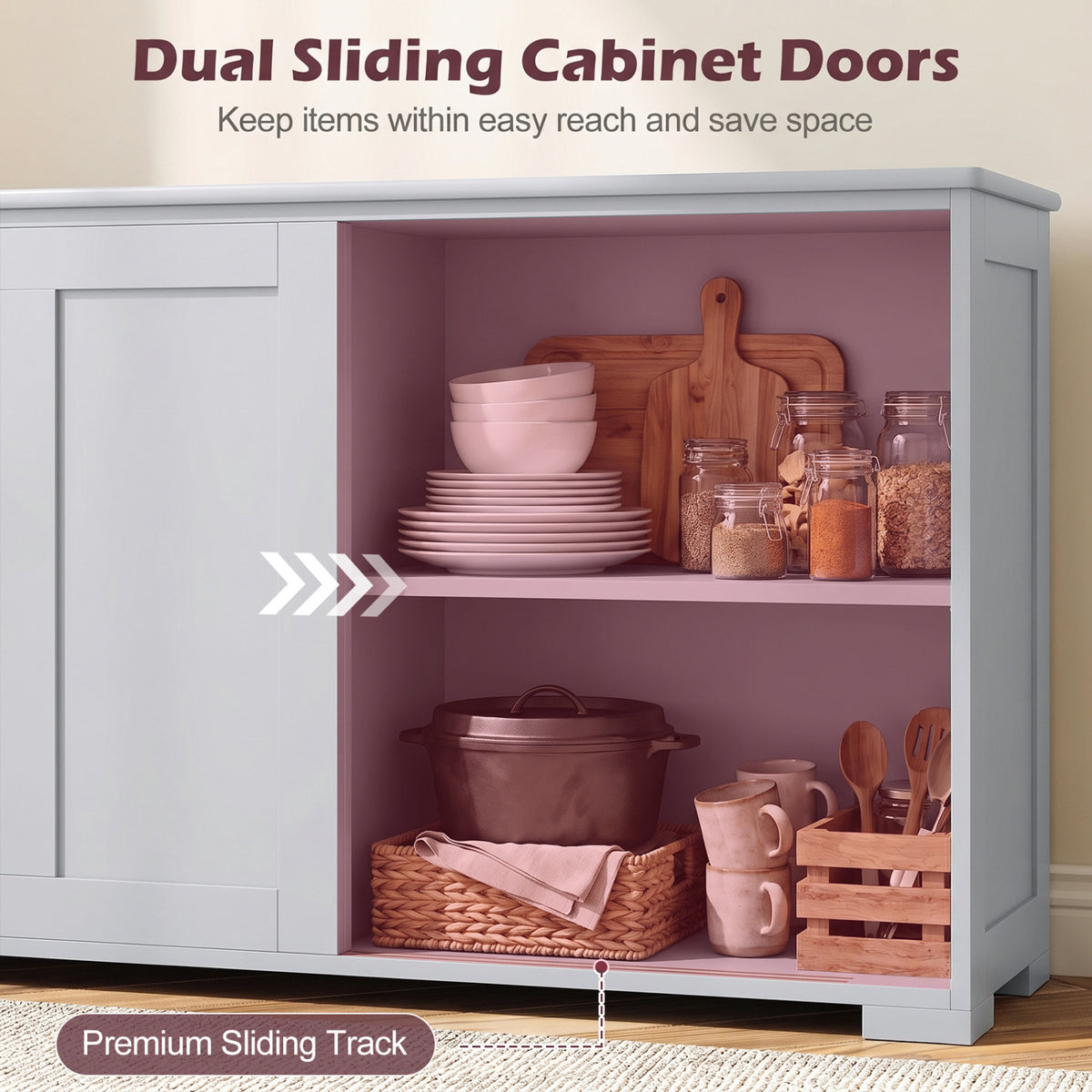 Kitchen Storage Cabinet with Wood Sliding Door
