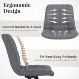 Armless Office Chair Upholstered Makeup Vanity Chair with Adjustable Height and Wheels-Grey