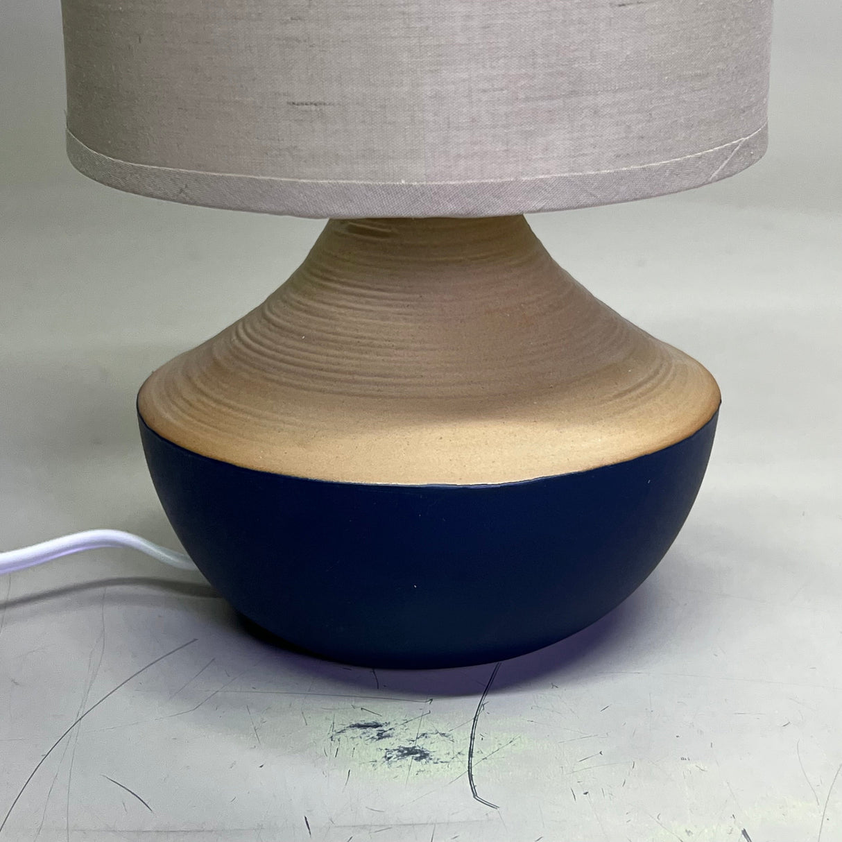 CREATIVE CO-OP Stoneware Table Lamp w/ Linen Shade (No Bulb) Blue/Tan DF8763