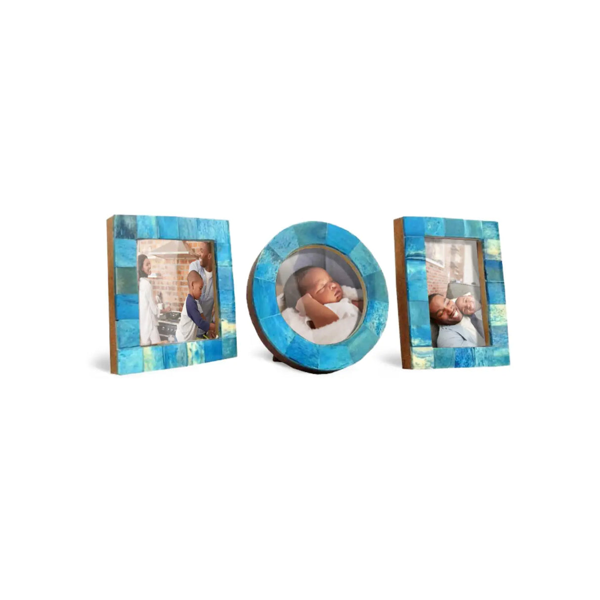 Baby Picture Frames Bone Inlay Collection in Turquoise, Set of 3