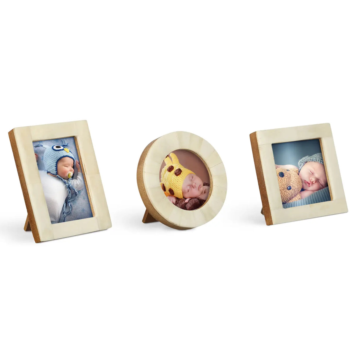 Baby Picture Frames Bone Inlay Collection in White, Set of 3