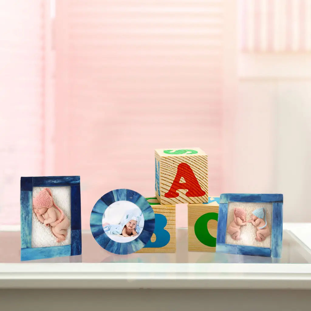 Baby Picture Frames Bone Inlay Collection in Blue, Set of 3
