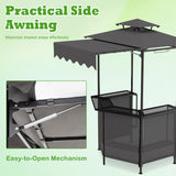 BBQ Gazebo Canopy with 4 Slatted Metal Shelves 6 Hanging Hooks and 2-Row Glass Holders