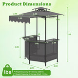 BBQ Gazebo Canopy with 4 Slatted Metal Shelves 6 Hanging Hooks and 2-Row Glass Holders