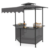 BBQ Gazebo Canopy with 4 Slatted Metal Shelves 6 Hanging Hooks and 2-Row Glass Holders