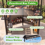 BBQ Gazebo Canopy with 4 Slatted Metal Shelves 6 Hanging Hooks and 2-Row Glass Holders