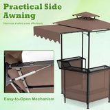 BBQ Gazebo Canopy with 4 Slatted Metal Shelves 6 Hanging Hooks and 2-Row Glass Holders