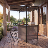 BBQ Gazebo Canopy with 4 Slatted Metal Shelves 6 Hanging Hooks and 2-Row Glass Holders