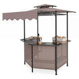 BBQ Gazebo Canopy with 4 Slatted Metal Shelves 6 Hanging Hooks and 2-Row Glass Holders