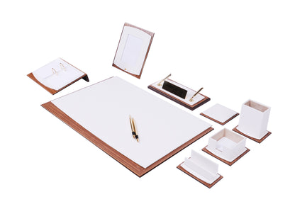 MOOG Star Leather Desk Set -Walnut Wood Combination - Brown -10 PCS