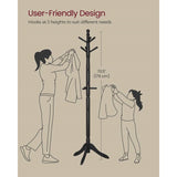 Solid Wood Coat Rack with 10 Hooks in Black Finish