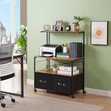 Industrial Metal Wood Printer Stand File Cabinet with Fabric Drawers