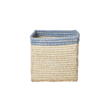 Small Square Raffia Storage Basket with a Blue Top