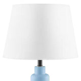 Small Blue Desk Light Table Lamp with White Fabric Shade for Bedside Nightstand