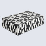 Medley Harlequin Pattern Decorative Storage Box, Resin Inlay in 7 Sizes, Black & White