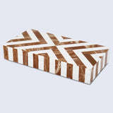 Chevron Pattern Decorative Storage Box, Bone Inlay in 6 Sizes, Brown & White