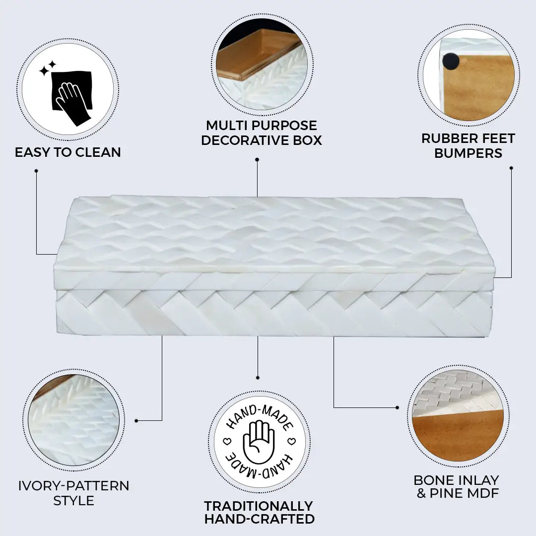 Braid Pattern Decorative Storage Box, Bone Inlay in 7 Sizes, Ivory