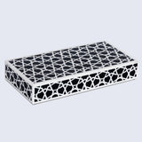 Zellij Pattern Decorative Storage Box, Resin Inlay in 7 Sizes, Black & White