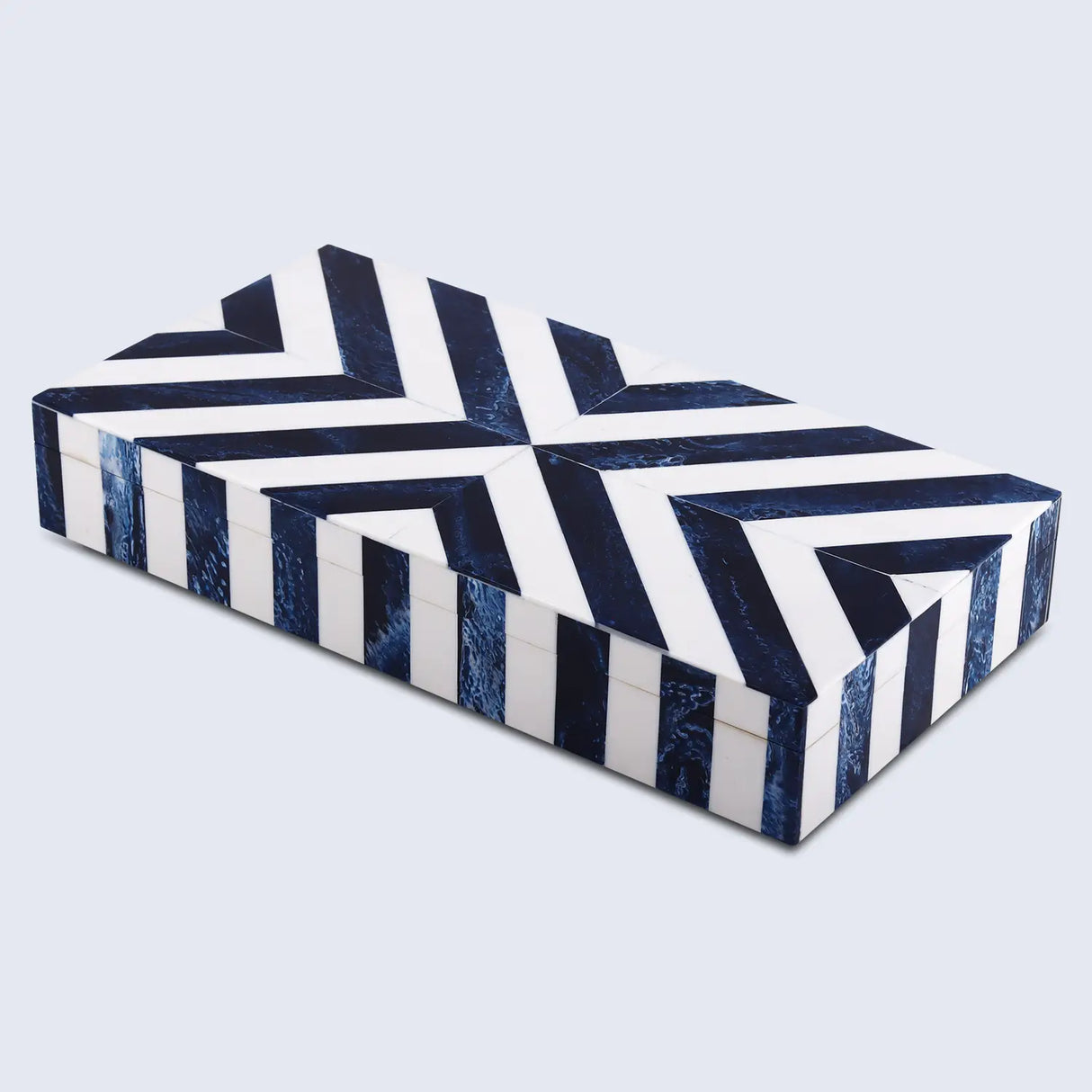 Chevron Pattern Decorative Storage Box, Bone Inlay in 6 Sizes, Blue & White