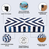 Chevron Pattern Decorative Storage Box, Bone Inlay in 6 Sizes, Blue & White