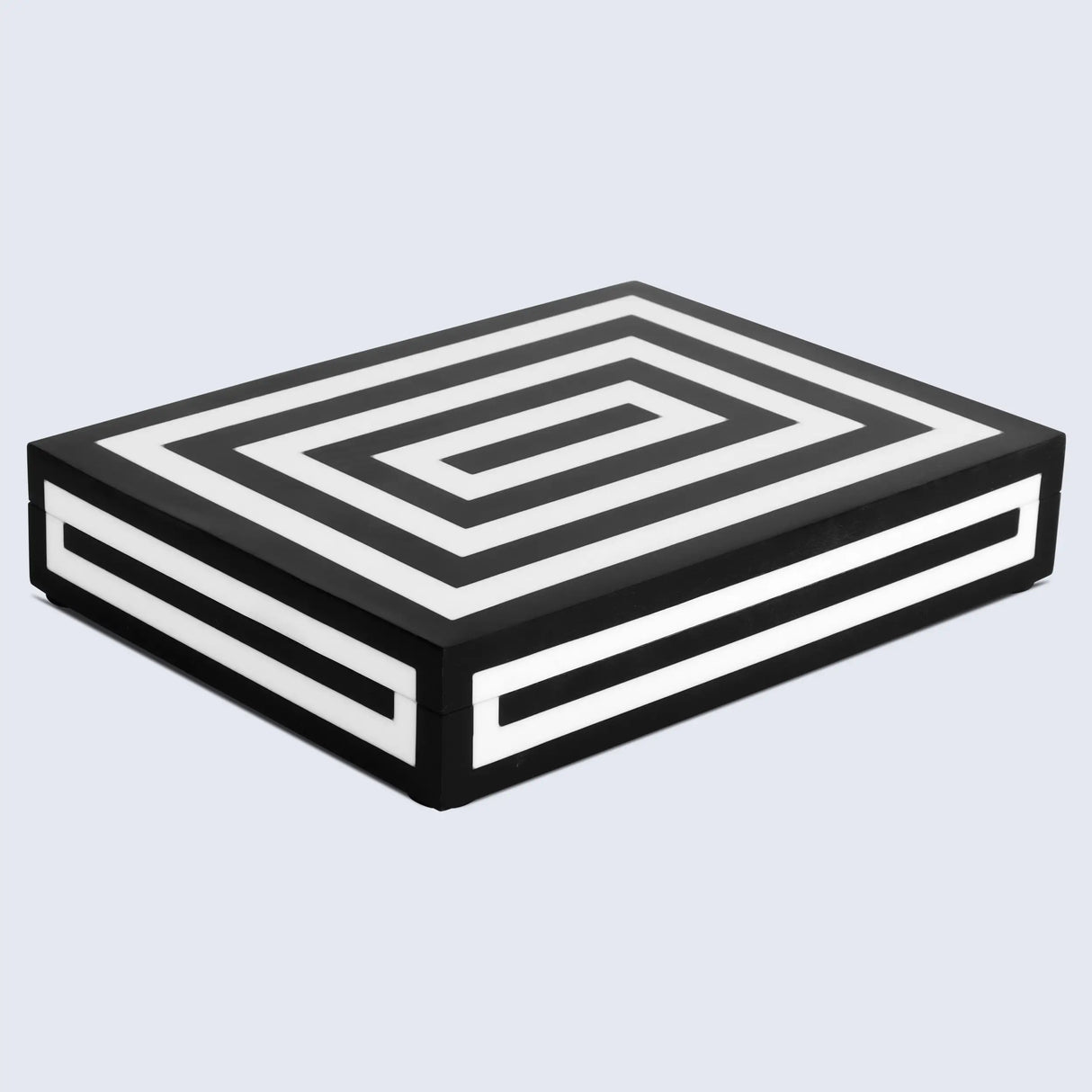Medley Concentrics Pattern Decorative Storage Box, Resin Inlay in 8 Sizes, Black & White