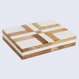 Patisserie Delight Pattern Decorative Storage Box, Resin & Wood Inlay in 7 Sizes, Brown-White
