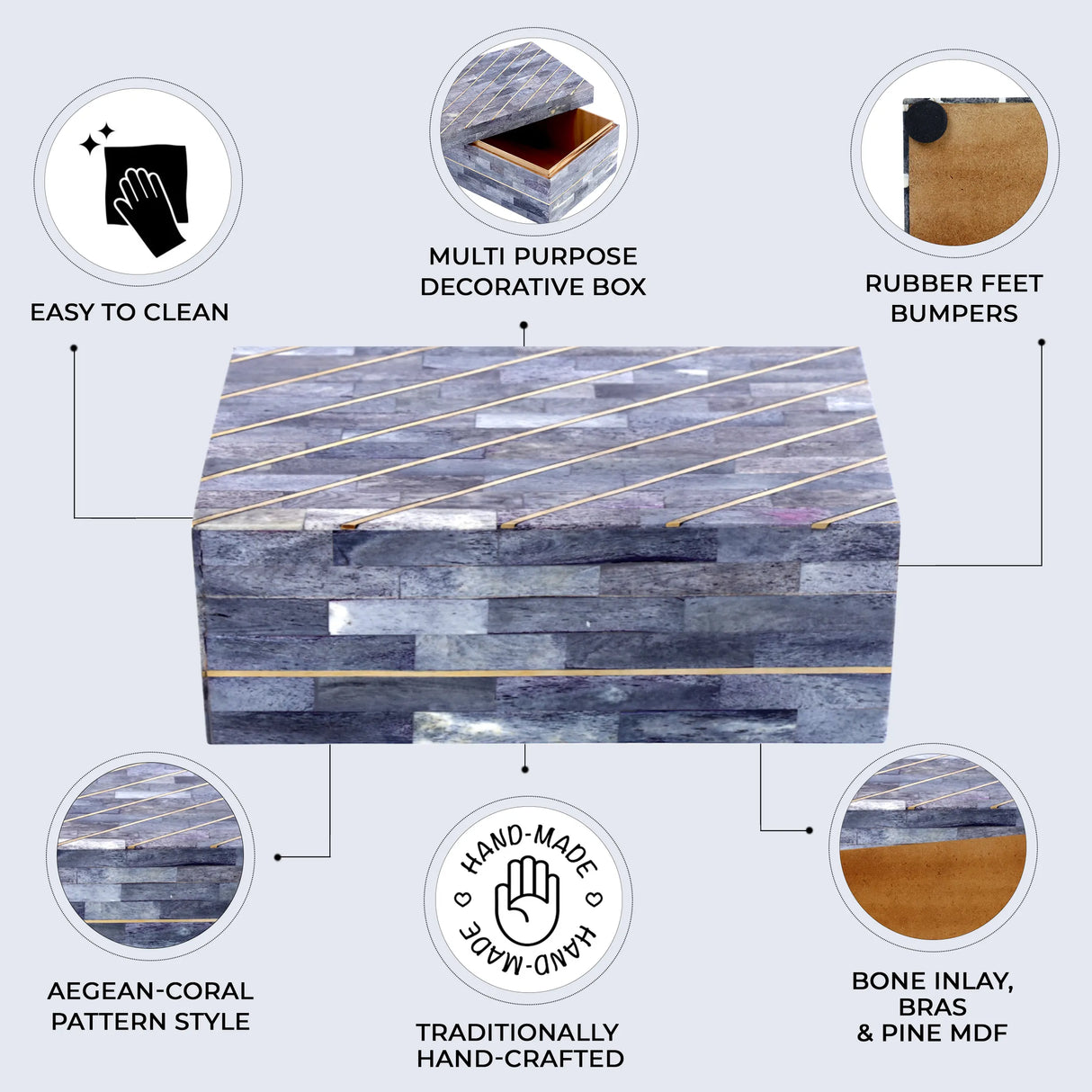 Aegean Coral Bone Inlay & Brass Decorative Storage Box in 2 Sizes