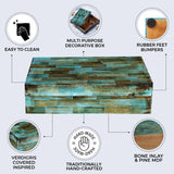 Decorative Storage Box, Bone Inlay in 7 Sizes, Verdigris