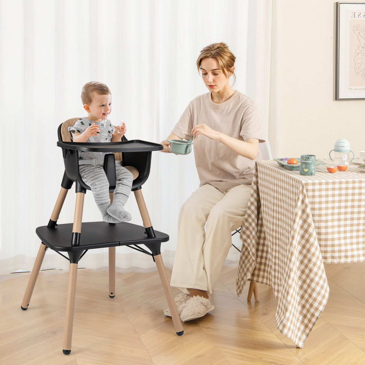 4-in-1 Baby Convertible Toddler Table Chair Set with PU Cushion