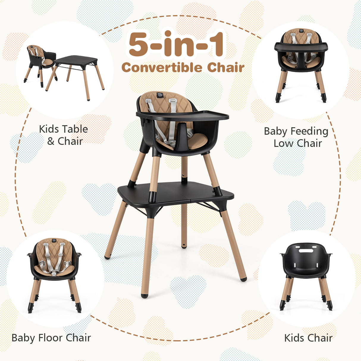 4-in-1 Baby Convertible Toddler Table Chair Set with PU Cushion