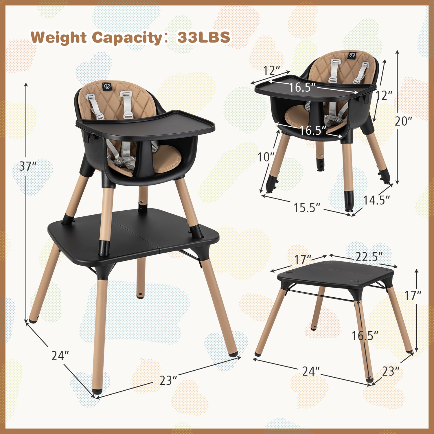 4-in-1 Baby Convertible Toddler Table Chair Set with PU Cushion