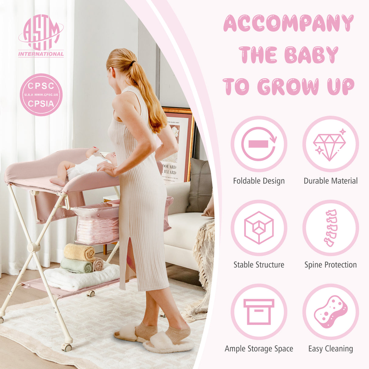 Baby Diaper Changing Table with Water Basin Wheel