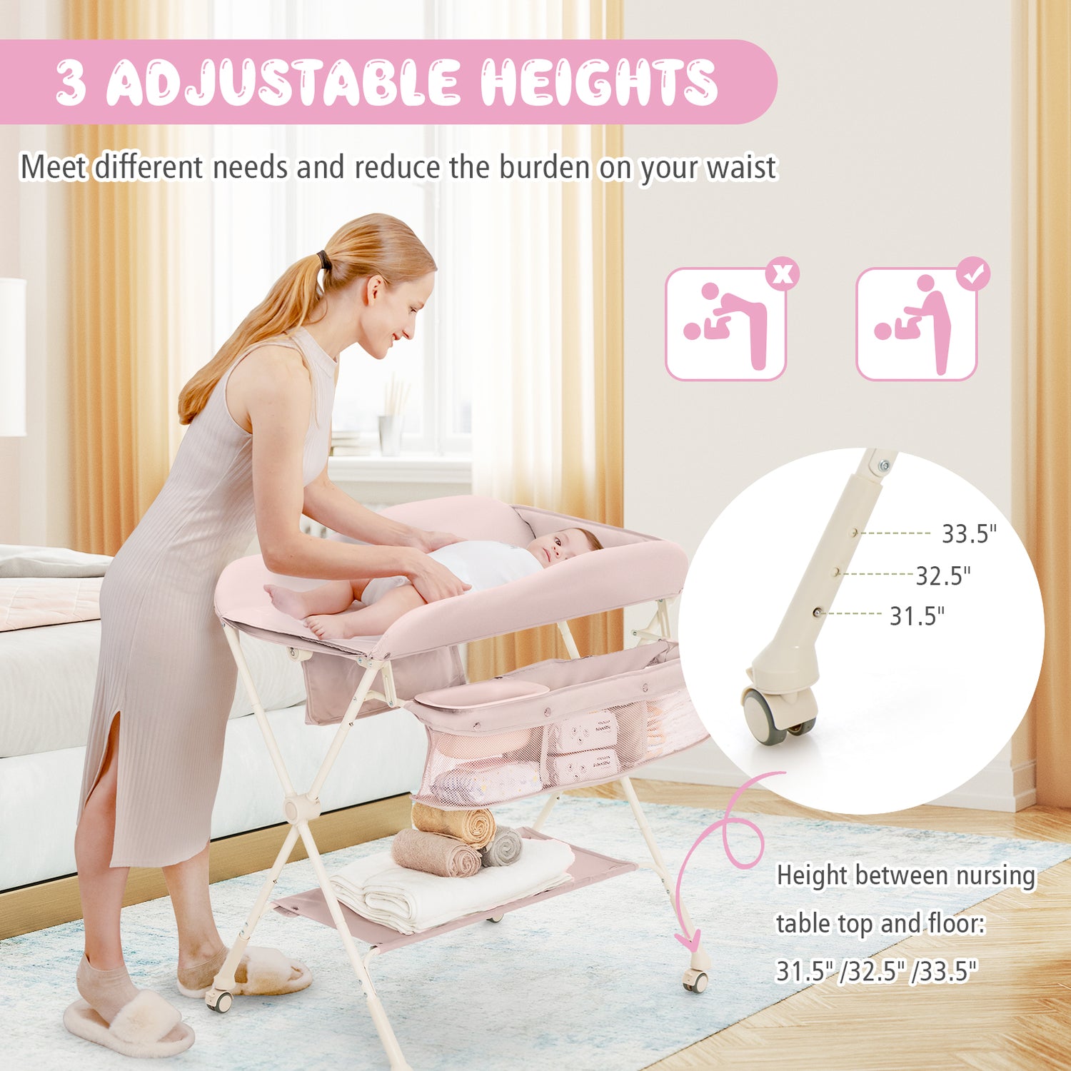 Baby Diaper Changing Table with Water Basin Wheel