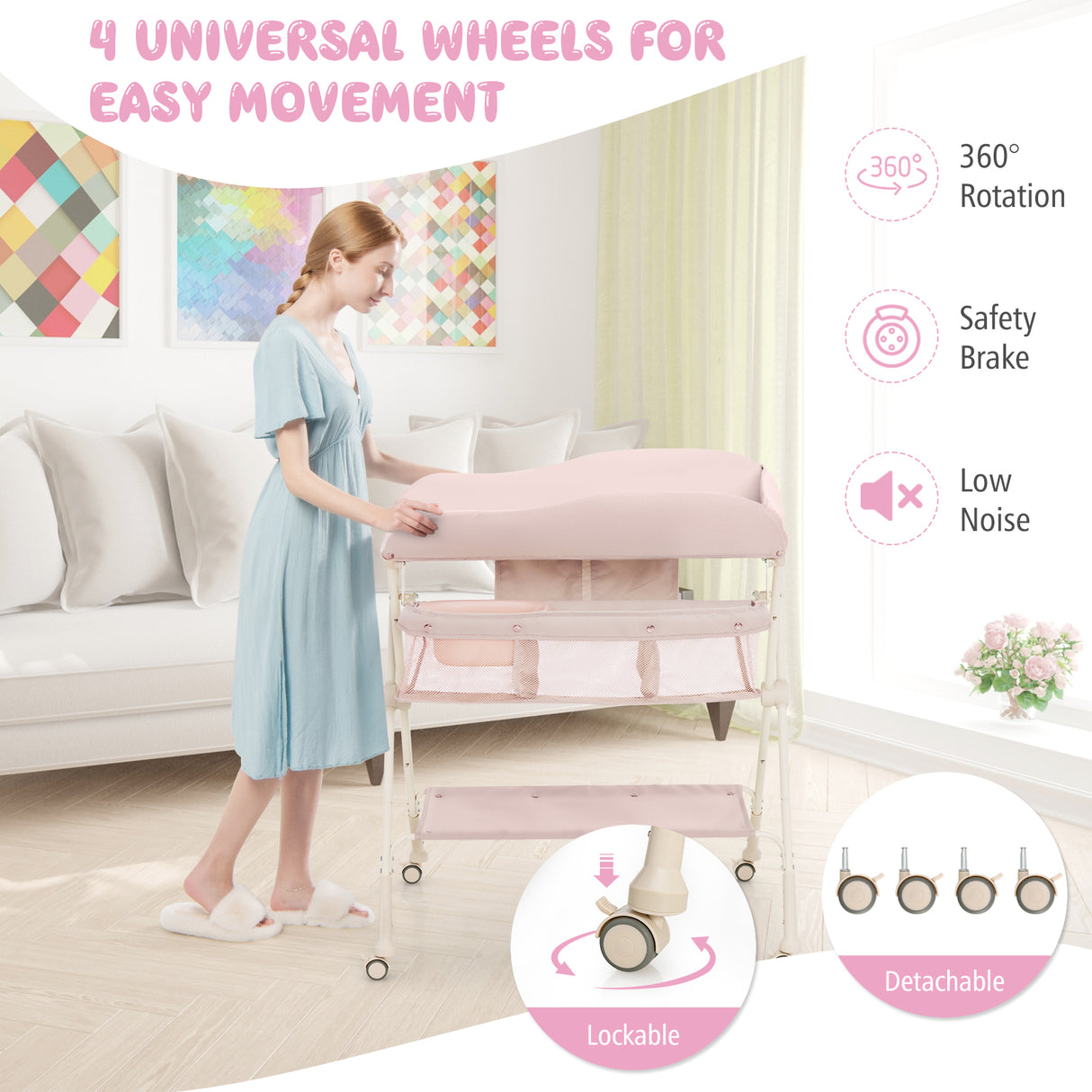 Baby Diaper Changing Table with Water Basin Wheel
