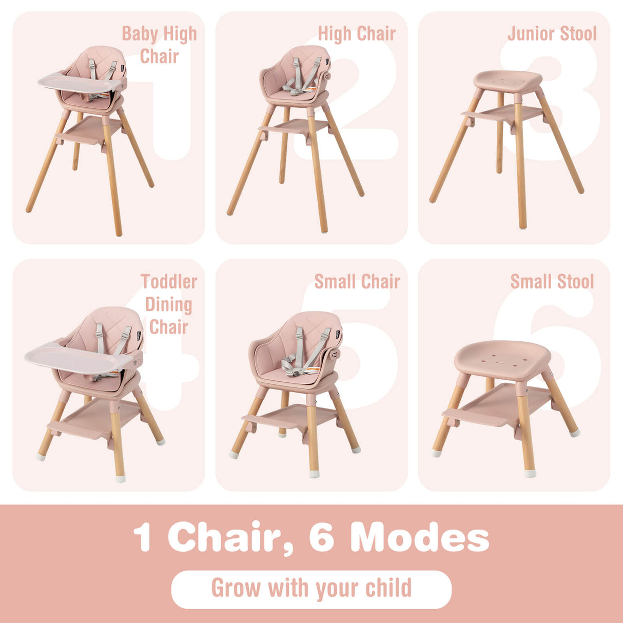 6-in-1 Baby High Chair with Removable Dishwasher and Safe Tray