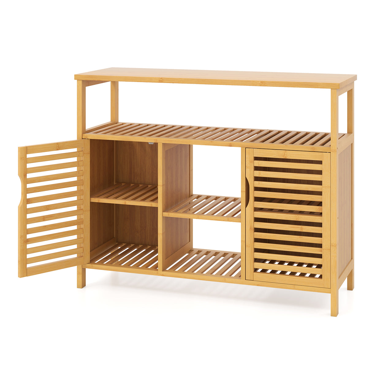 Bamboo Bathroom Cabinet with Shelves and Doors-Natural