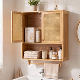 Bamboo Bathroom Wall Cabinet with Towel Rack and Ventilated Doors-Natrual